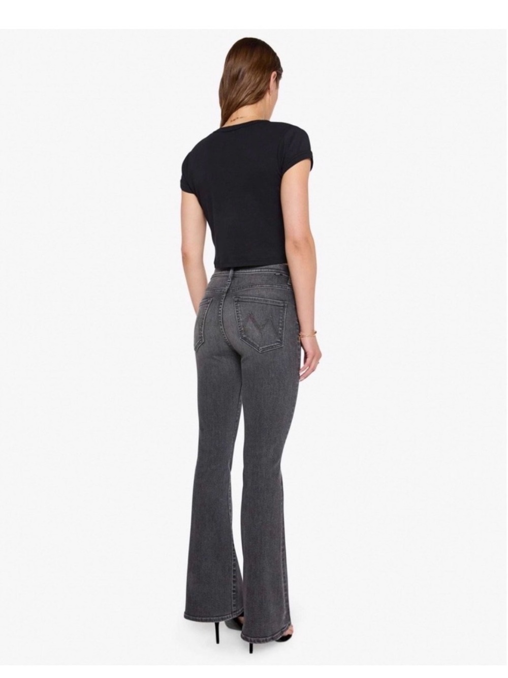 MOTHER High-Rise Flare Jeans in Washed Charcoal Gray